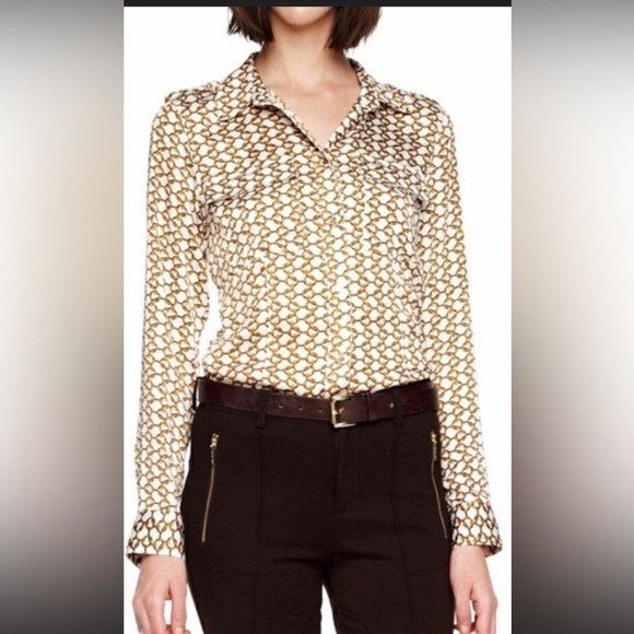 MICHAEL Michael Kors Tops - MICHAEL Michael Kors Brown and Gold Long Sleeve Button Down Shirt